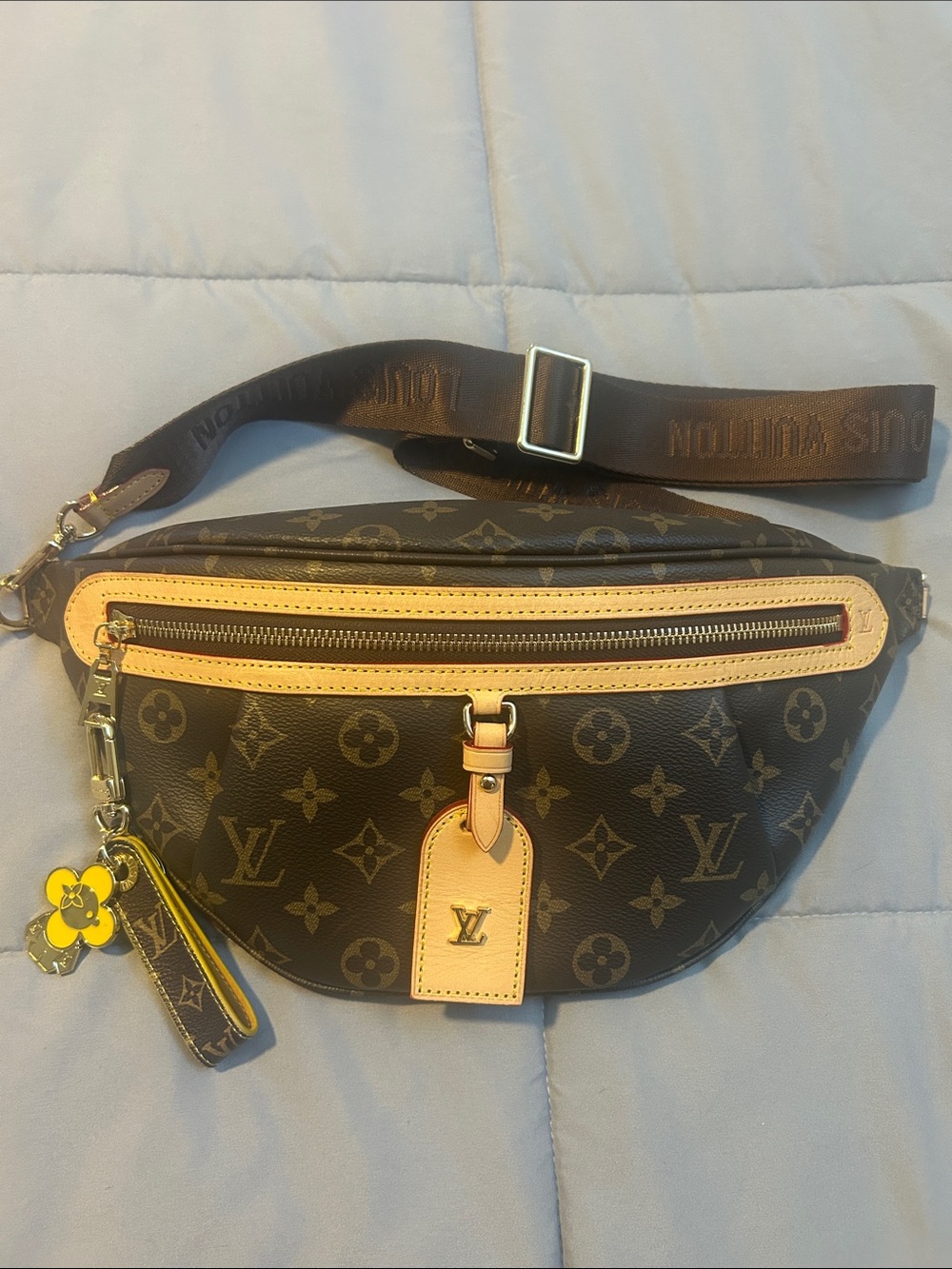 Brown Monogram Belt Bag with Bag Charm with Yellow Flower Accent